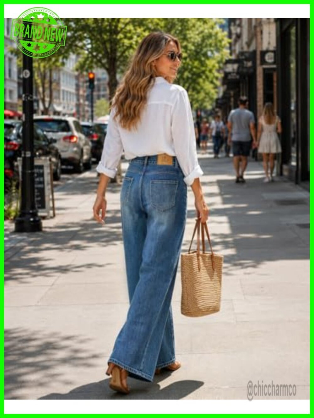 High Waisted Baggy Wide Leg Stretchy Tummy Control Jeans - Picture 4 of 5